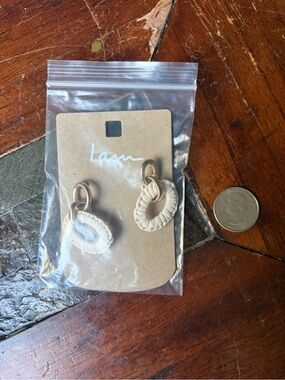 I Am white wrapped hoop dangle earrings